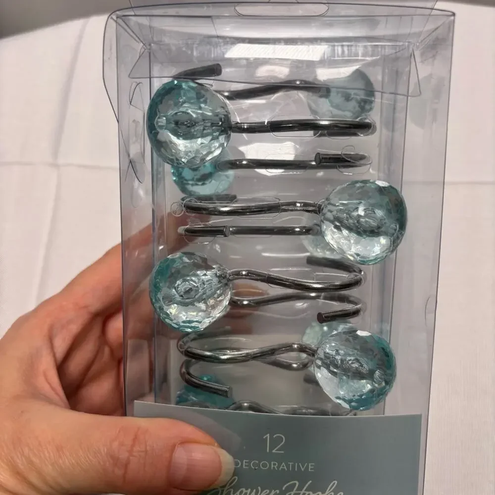 Decorative Shower Hooks with Blue Accents